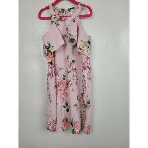Monteau Pink Floral Flounce Sleeveless Keyhole Back Shift Dress‎ Size 8